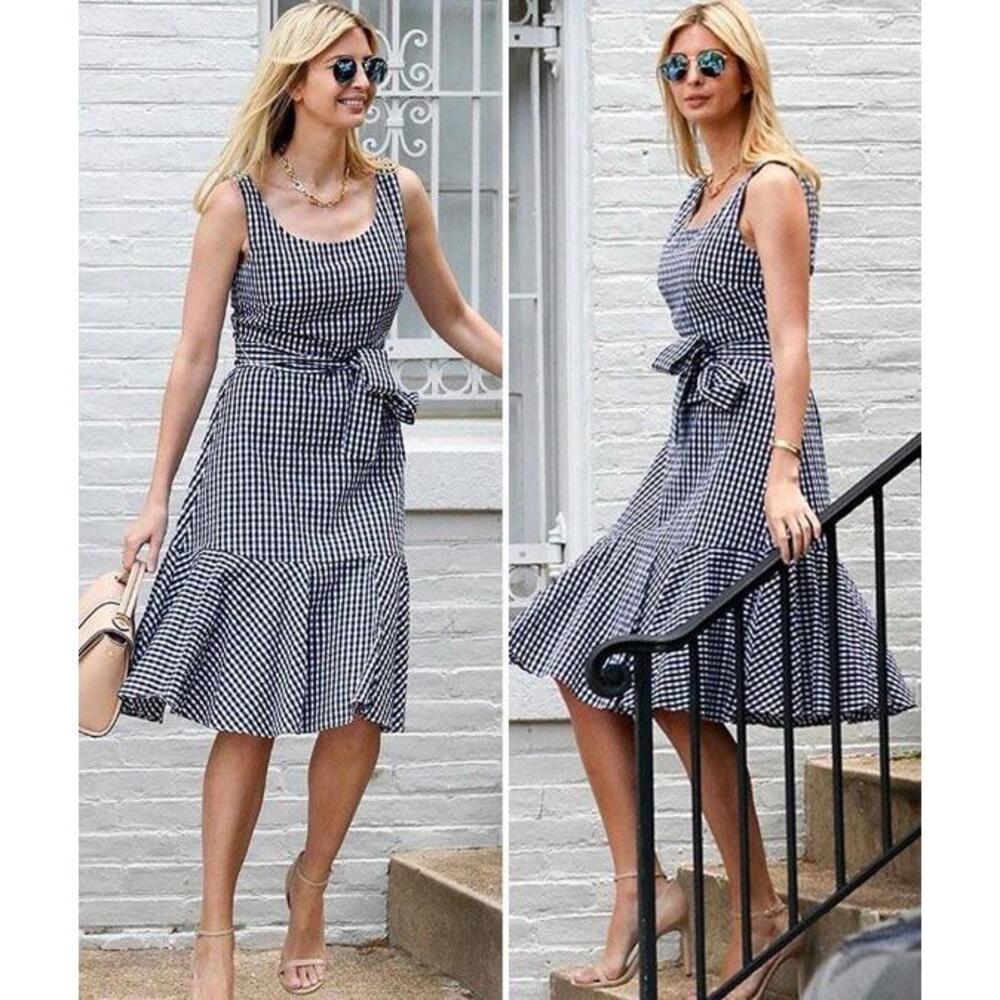 Sleeveless Gingham Tie-Waist Midi Dress - Black & White